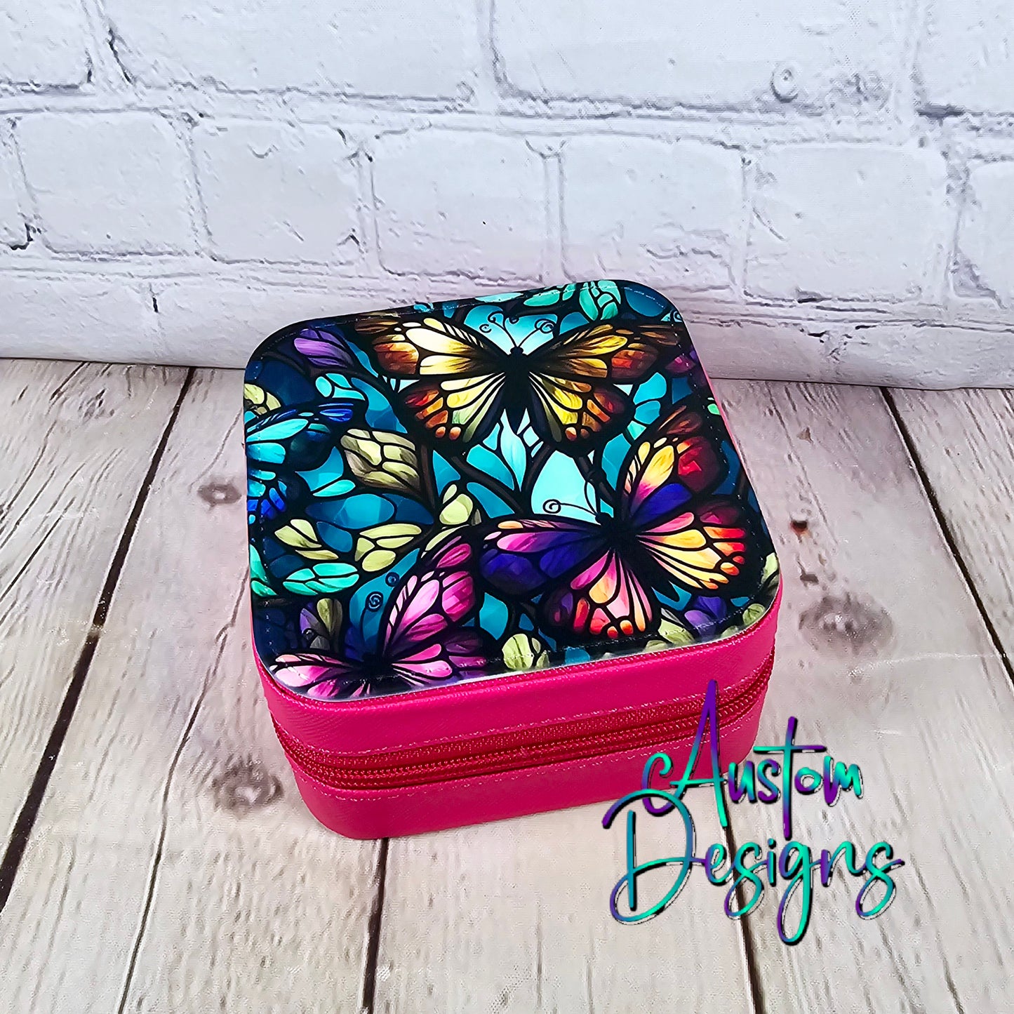 Stained Glass Butterfly Travel Jewelry Box