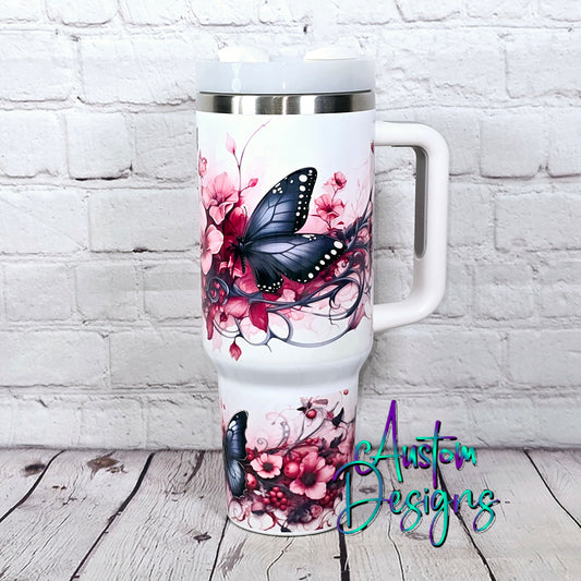 40 oz Tumbler Butterfly Pink Floral