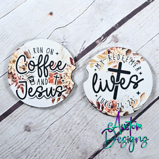 Car Coaster Set Coffee and Jesus