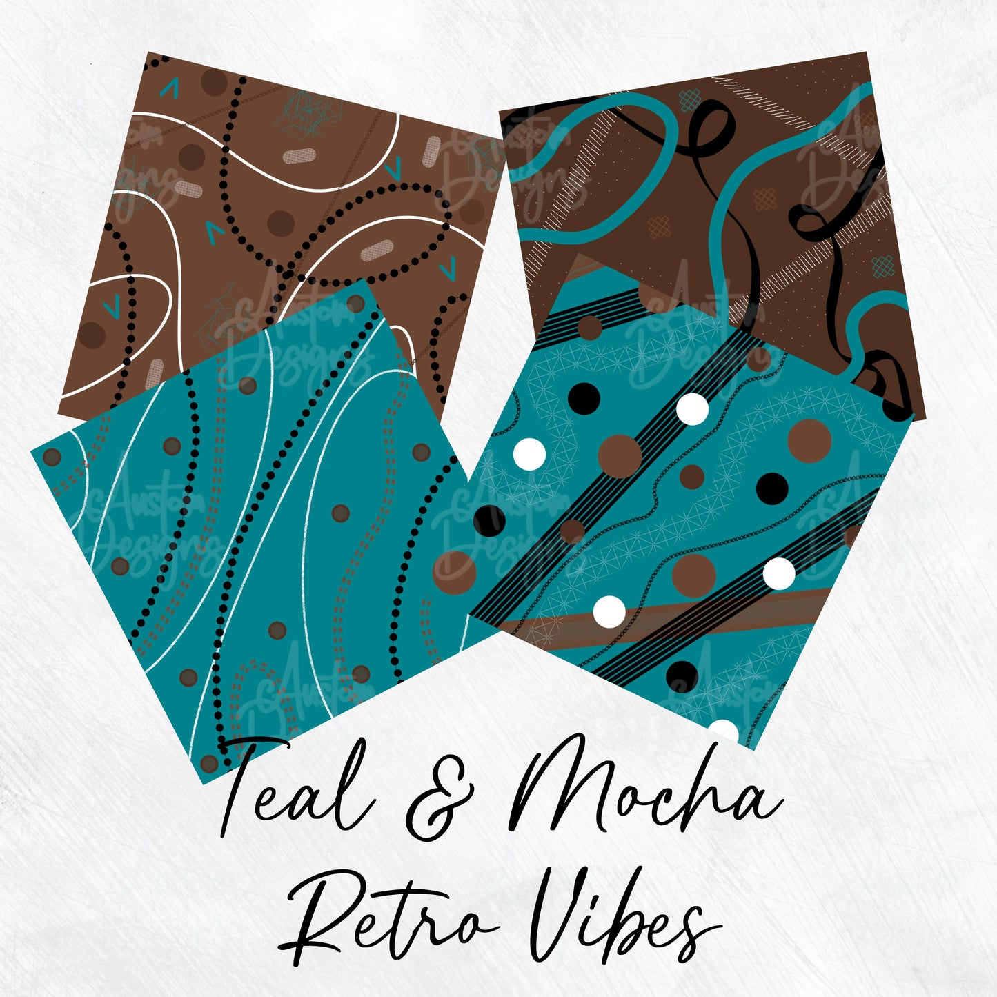 Teal and Mocha Retro Vibes Digital Paper Digital Download